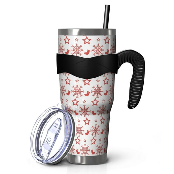 40oz Tumbler,Red Christmas Snowflake Pattern Insulated Tumblers with Removable Handle,Stainless Steel Double Vacuum Coffee Tumbler Cup with Straw for Home,Office,Travel,Party
