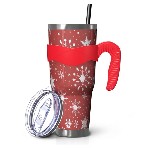 40oz Tumbler,Red Christmas Snowflake Pattern Insulated Tumblers with Removable Handle,Stainless Steel Double Vacuum Coffee Tumbler Cup with Straw for Home,Office,Travel,Party