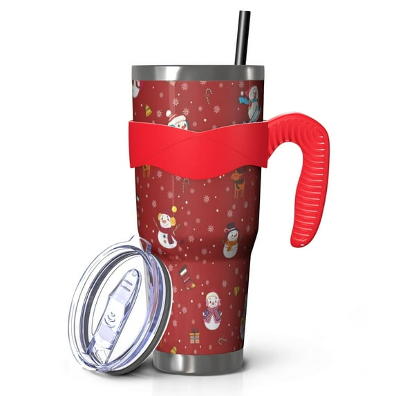 40oz Tumbler,Red Christmas Snowman Pattern Insulated Tumblers with Removable Handle,Stainless Steel Double Vacuum Coffee Tumbler Cup with Straw for Home,Office,Travel,Party