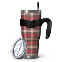 40oz Tumbler,Red and Green Christmas Plaid Pattern Insulated Tumblers with Removable Handle,Stainless Steel Double Vacuum Coffee Tumbler Cup with Straw for Home,Office,Travel,Party