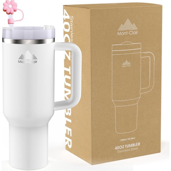 40oz Tumbler with Straw and Lid - Insulated Stainless Steel Travel Mug with Handle - Travel Mug - Hot & Cold Drinks - Cold or Hot for 10 hours - Iced for 48 hours - 1200ml - Frost