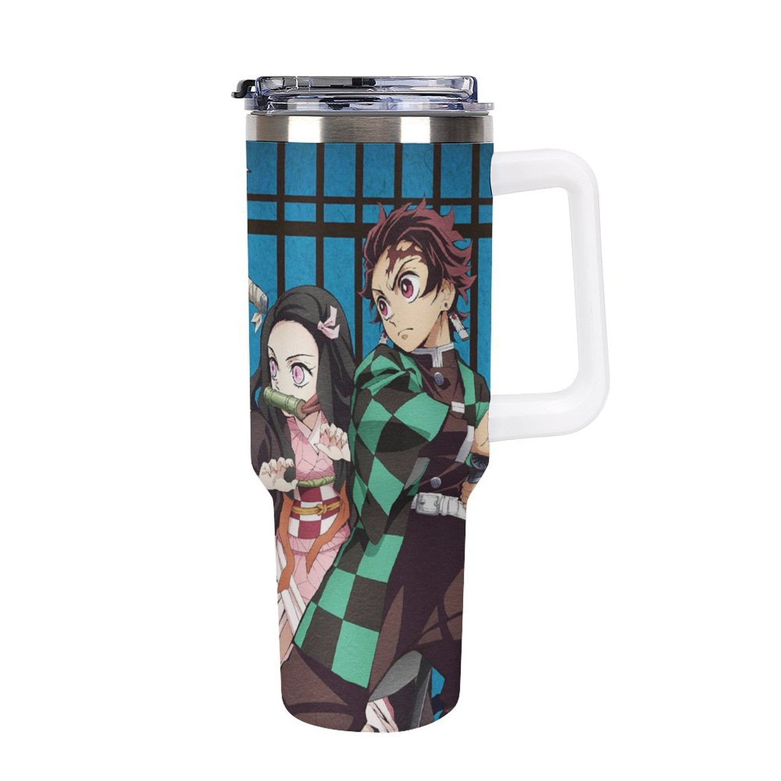 40oz Tumbler With Handle And Straw, Insulated Stainless Steel Double