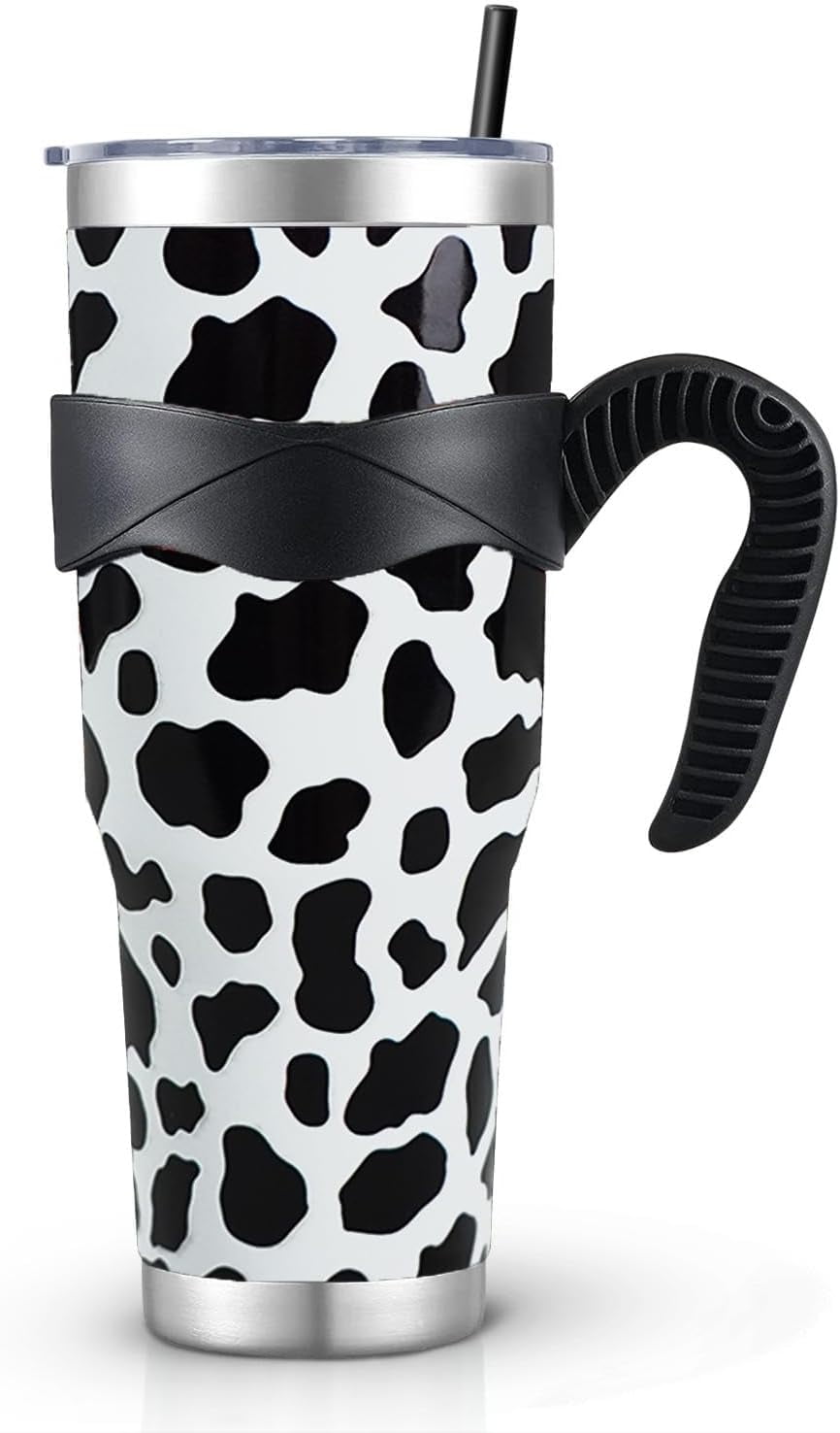 40oz Tumbler With Handle,Cow Print Gifts for Women,Cow Print skinny