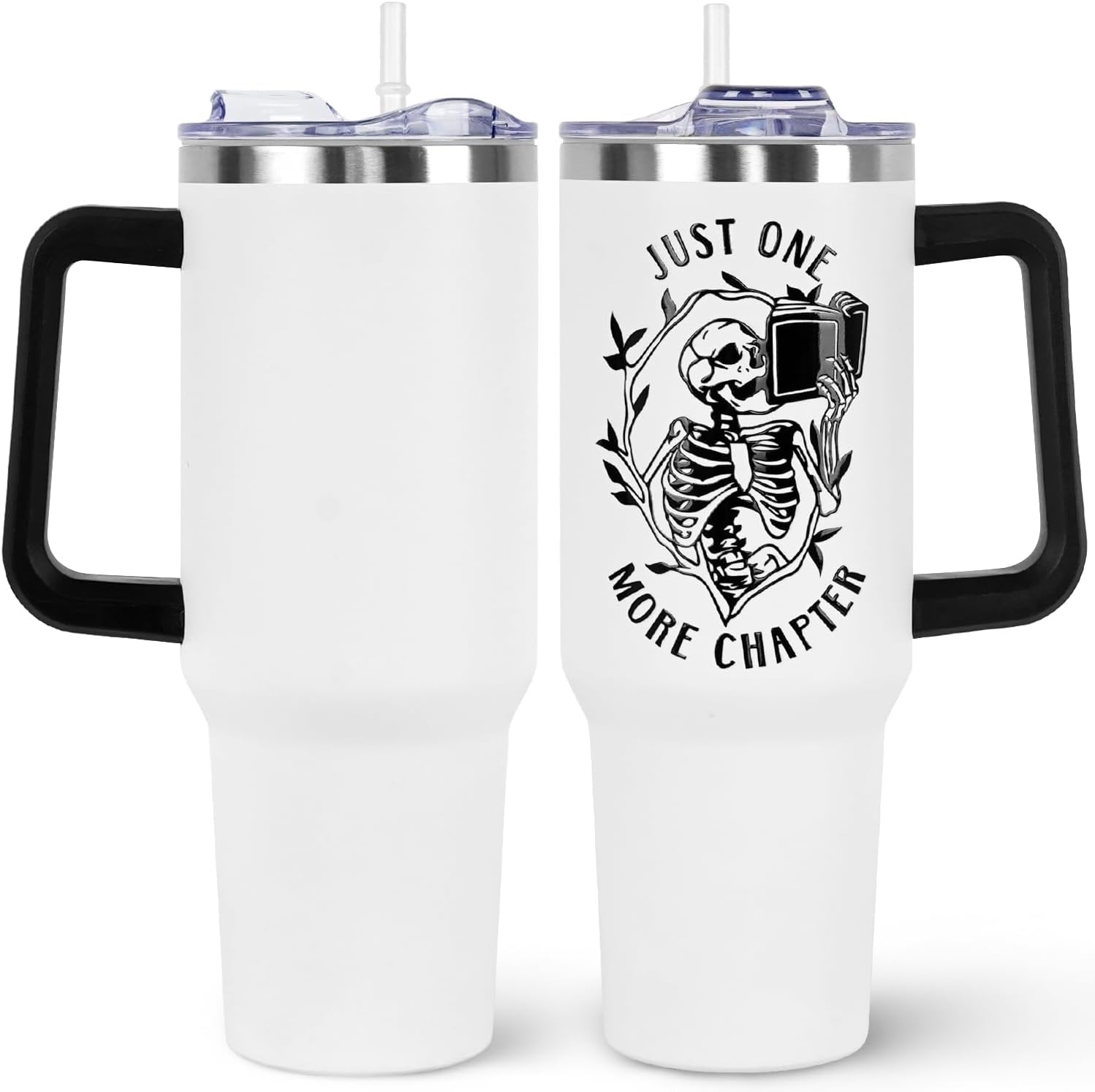 TNASURHUS 40oz Book Lover Tumbler - Insulated Stainless Steel With Handle & Straw - Gift For Readers