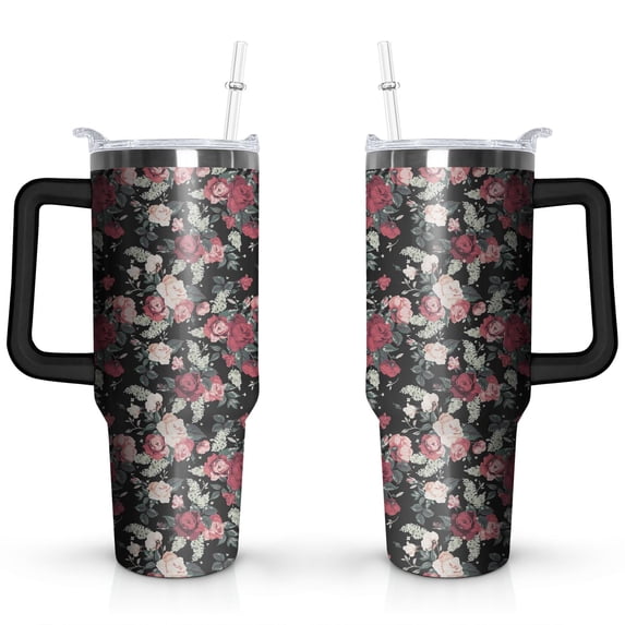 40oz Tumbler with Handle and Straw Lid | Vacuum Insulated Leak Proof Tumbler | Stainless Steel Travel Mug Water Bottle Cup Keeps Cold & Hot