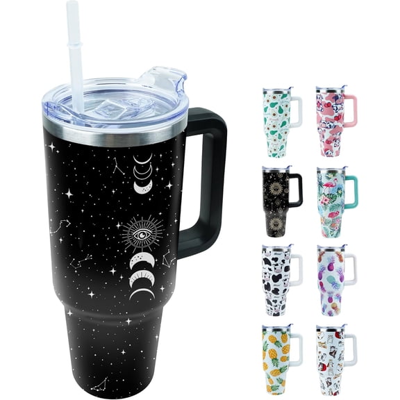 40oz Tumbler with Handle and Straw, Stainless Steel Insulated Cup - Leak Proof Lid & Straw Lid, Keeps Drinks Cold/Hot for Hours (Pineapple)