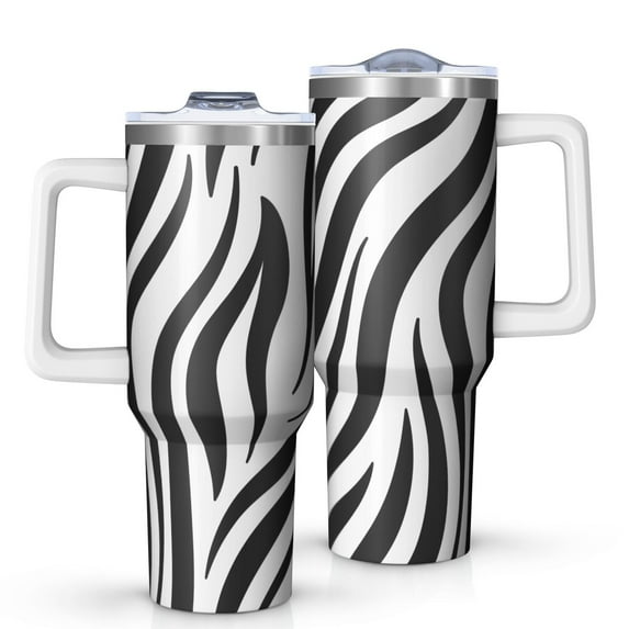 40oz Tumbler with Handle and Straw, Vacuum Insulated Stainless Steel Travel Mug, Fits Car Cup Holder, Animal Print