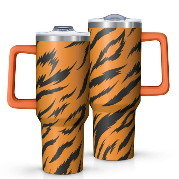 40oz Tumbler with Handle and Straw, Vacuum Insulated Stainless Steel Travel Mug, Fits Car Cup Holder, Animal Print