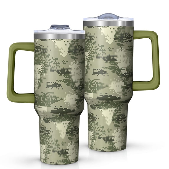 40oz Tumbler with Handle and Straw, Vacuum Insulated Stainless Steel Travel Mug, Fits Car Cup Holder, Camo Print