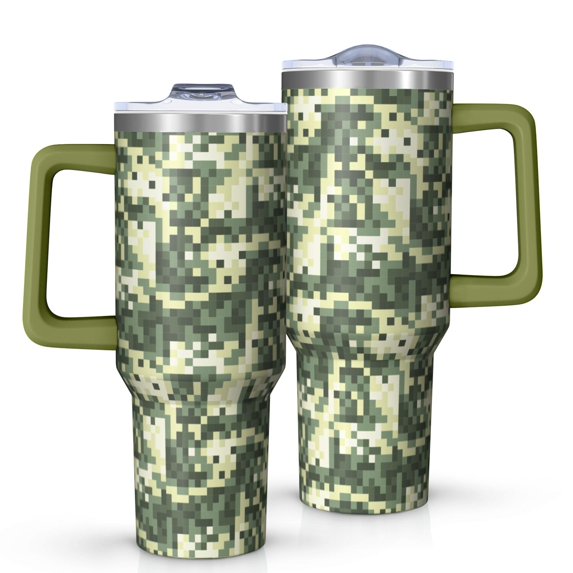 40oz Tumbler with Handle and Straw, Vacuum Insulated Stainless Steel Travel Mug, Fits Car Cup Holder, Camo Print