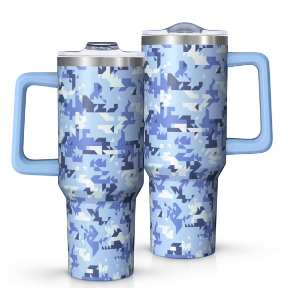40oz Tumbler with Handle and Straw, Vacuum Insulated Stainless Steel Travel Mug, Fits Car Cup Holder, Camo Print