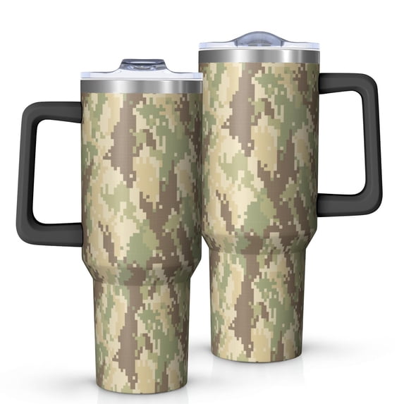 40oz Tumbler with Handle and Straw, Vacuum Insulated Stainless Steel Travel Mug, Fits Car Cup Holder, Camo Print