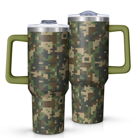 40oz Tumbler with Handle and Straw, Vacuum Insulated Stainless Steel Travel Mug, Fits Car Cup Holder, Camo Print