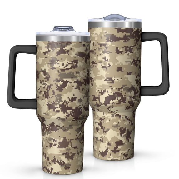 40oz Tumbler with Handle and Straw, Vacuum Insulated Stainless Steel Travel Mug, Fits Car Cup Holder, Camo Print