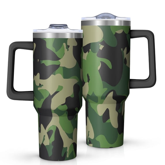 40oz Tumbler with Handle and Straw, Vacuum Insulated Stainless Steel Travel Mug, Fits Car Cup Holder, Camo Print