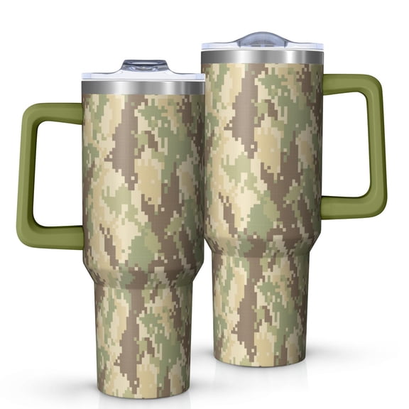40oz Tumbler with Handle and Straw, Vacuum Insulated Stainless Steel Travel Mug, Fits Car Cup Holder, Camo Print
