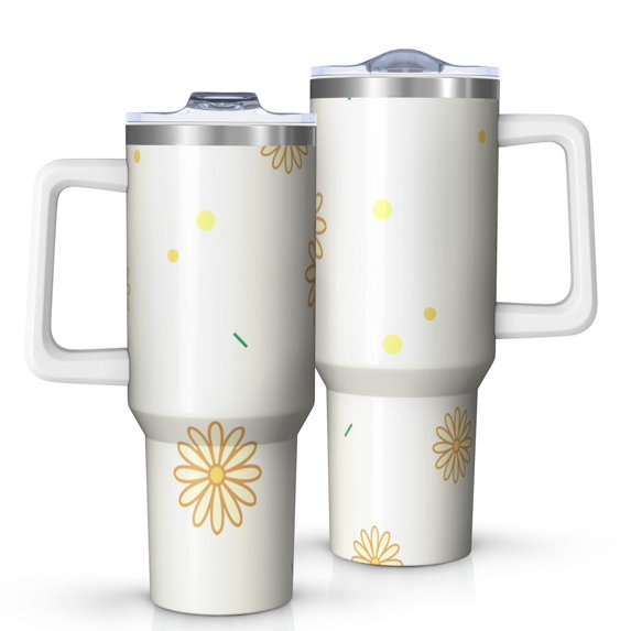40oz Tumbler with Handle and Straw, Vacuum Insulated Stainless Steel Travel Mug, Fits Car Cup Holder, Daisy Floral Print