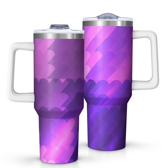 40oz Tumbler with Handle and Straw, Vacuum Insulated Stainless Steel Travel Mug, Fits Car Cup Holder, Elegant Grid Geometric Print