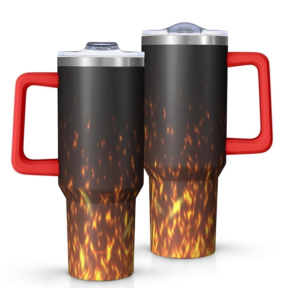 40oz Tumbler with Handle and Straw, Vacuum Insulated Stainless Steel Travel Mug, Fits Car Cup Holder, Flame Print