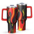 thumbnail image 1 of 40oz Tumbler with Handle and Straw, Vacuum Insulated Stainless Steel Travel Mug, Fits Car Cup Holder, Flame Print, 1 of 6