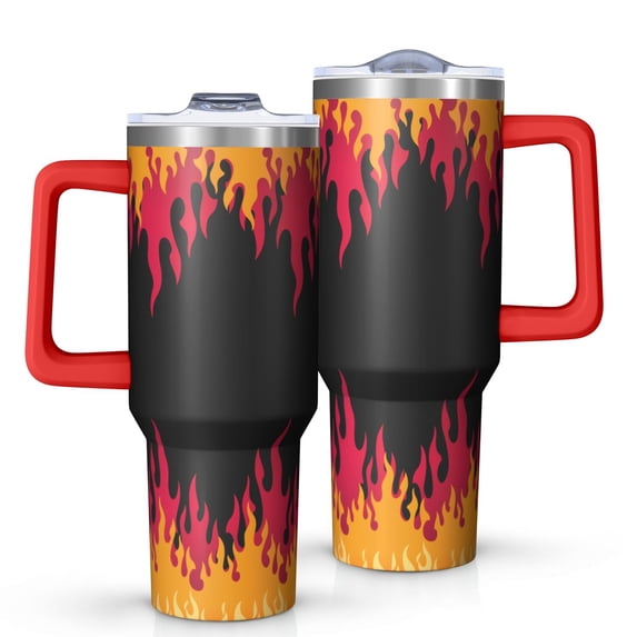40oz Tumbler with Handle and Straw, Vacuum Insulated Stainless Steel Travel Mug, Fits Car Cup Holder, Flame Print