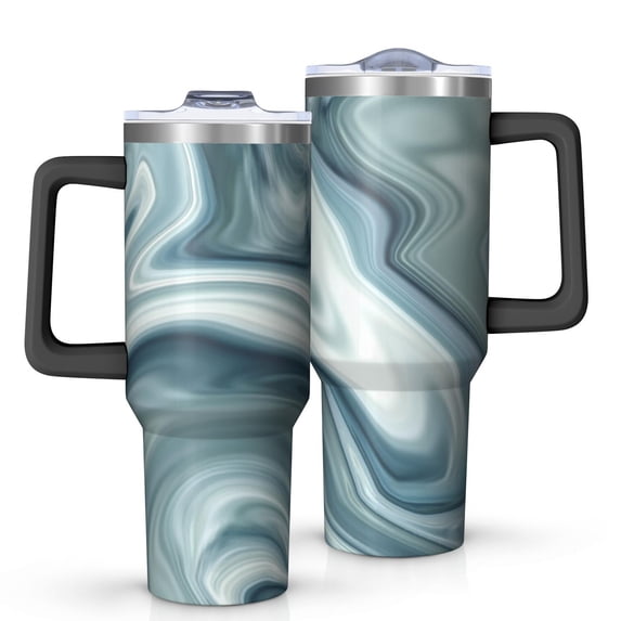 40oz Tumbler with Handle and Straw, Vacuum Insulated Stainless Steel Travel Mug, Fits Car Cup Holder, Liquid & Marble Print