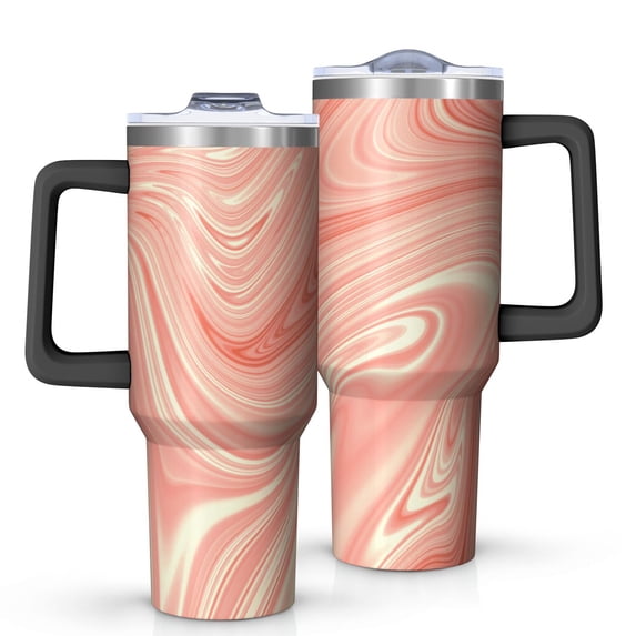 40oz Tumbler with Handle and Straw, Vacuum Insulated Stainless Steel Travel Mug, Fits Car Cup Holder, Liquid & Marble Print