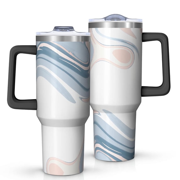 40oz Tumbler with Handle and Straw, Vacuum Insulated Stainless Steel Travel Mug, Fits Car Cup Holder, Liquid & Marble Print