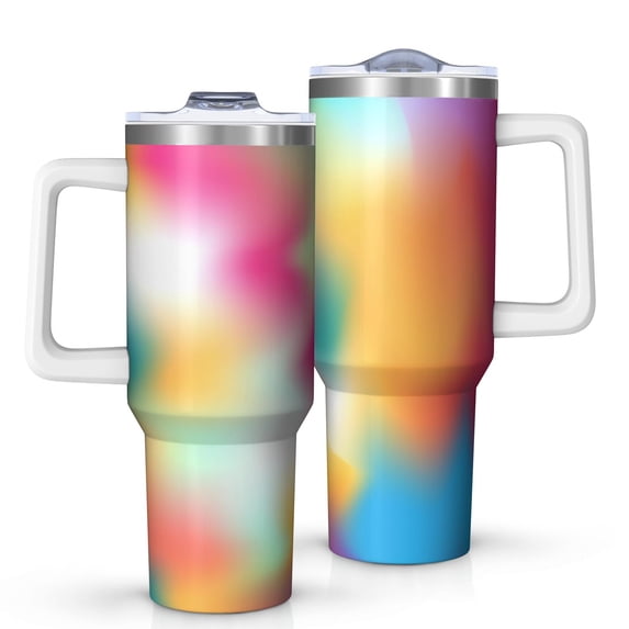 40oz Tumbler with Handle and Straw, Vacuum Insulated Stainless Steel Travel Mug, Fits Car Cup Holder, Neon Fluid Print