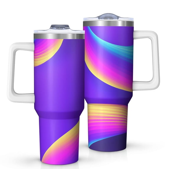 40oz Tumbler with Handle and Straw, Vacuum Insulated Stainless Steel Travel Mug, Fits Car Cup Holder, Neon Fluid Print