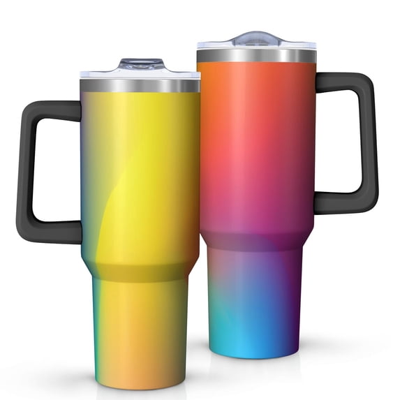 40oz Tumbler with Handle and Straw, Vacuum Insulated Stainless Steel Travel Mug, Fits Car Cup Holder, Neon Fluid Print