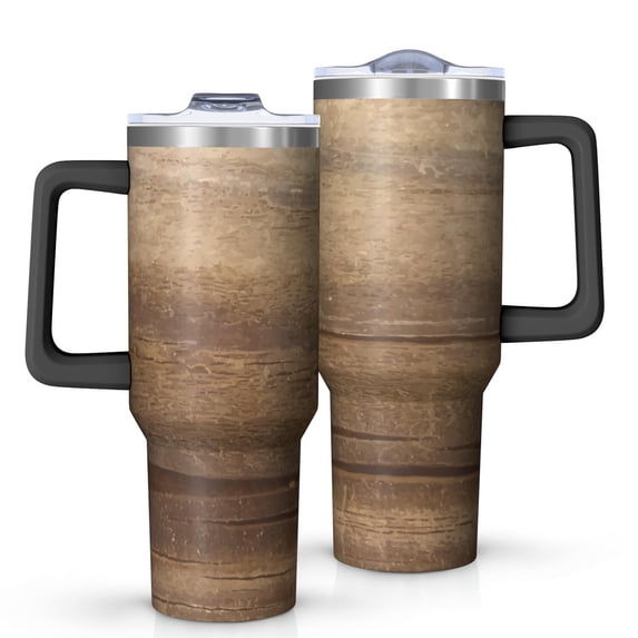 40oz Tumbler with Handle and Straw, Vacuum Insulated Stainless Steel Travel Mug, Fits Car Cup Holder, Wood Print