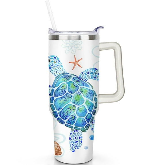 40oz Turtle Tumblers Handle Flip Straw Lid Vacuum Insulated Travel 40 oz Turtle Tumbler with Lids Straws Leak Proof Stainless Steel Cup Mug Gifts for Men Women Travel Must Haves