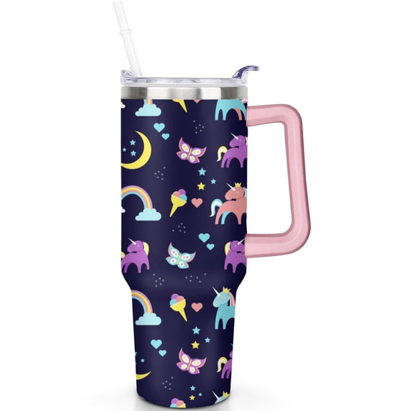 40oz Unicorn Theme Tumbler with Handle, Spill Proof Lid: 40 oz Unicorn Tumbler, Straw Double Insulated Best Value Travel Must Have Cup