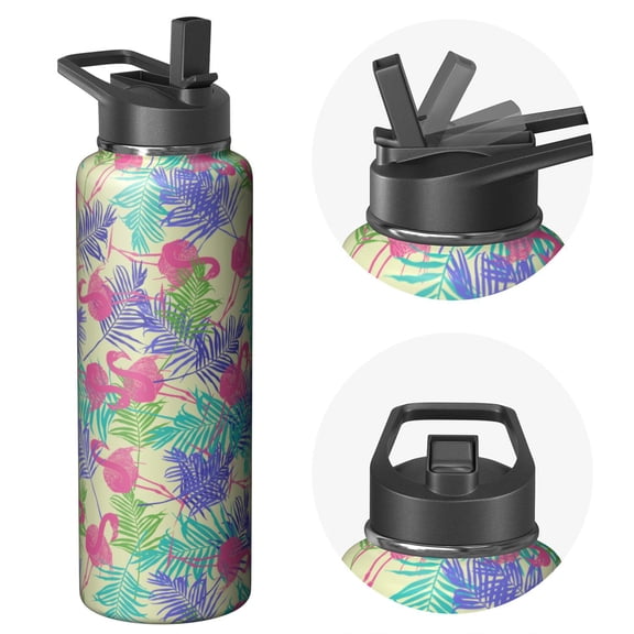 40oz Versatile Insulated Stainless Steel Sports Flamingo Themed Water Bottle with Handle Lids - Wide Mouth, Double Walled, Leakproof, 24Hrs Cold 12Hrs Hot, Gym Flask for Flamingo Themed Enthusiasts