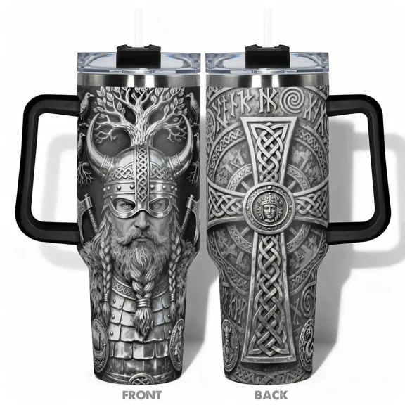 40oz Viking Warrior And Norse Mythology Tumbler, Vacuum Insulated Travel Cup