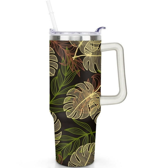 40oz Warm Tropic Stainless Steel Tumbler with Handle, Flip Straw Lid for Vacation Days
