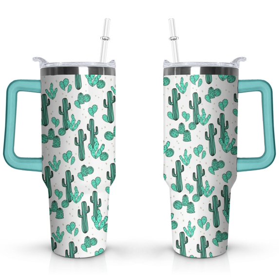 40oz Watercolor Cactus Succulents Stainless Steel Flip Straw Tumbler Spill Proof Travel Cup Double Wall Vacuum Insulated Coffee Mug with Top Handle
