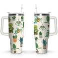 thumbnail image 1 of 40oz Watercolor Cactus Succulents Stainless Steel Flip Straw Tumbler Spill Proof Travel Cup Double Wall Vacuum Insulated Coffee Mug with Top Handle, 1 of 6