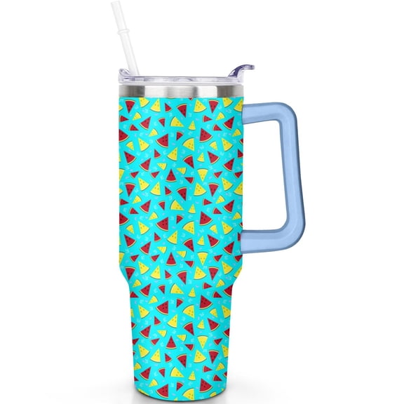 40oz Watermelon Theme Tumbler, Handle & Spill Proof Lid 40 oz Watermelon Tumbler, Straw Double Insulated Travel Mug Watermelon Gifts