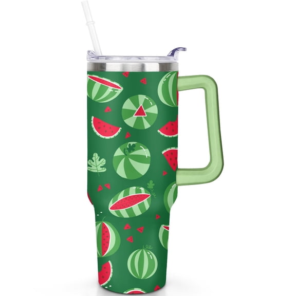 40oz Watermelon Tumbler with Spill Proof Lid & Straw 40 oz Watermelon Theme Tumbler with Handle Double Insulated Durable Travel Cup Watermelon Lover Gifts