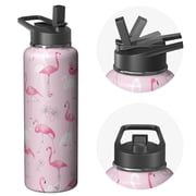40oz Wide Mouth Flamingo Themed Water Bottle Stainless Steel with Handle Lid Double Walled Leak Proof Keeps Cold 24H Hot 12H