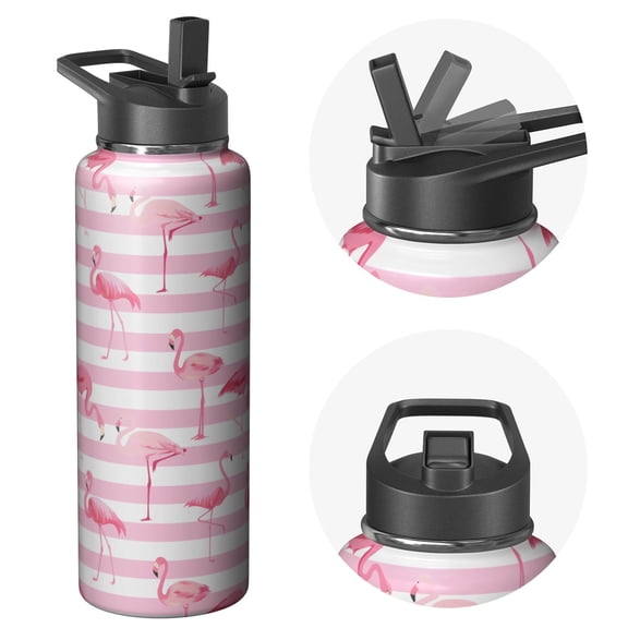 40oz Wide Mouth Hydration Flask Flamingo Themed Themed Stainless Steel Handle Lid Insulated Leak Proof Cold 24H