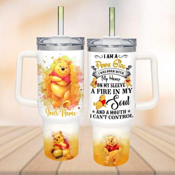 40oz Winnie the Pooh Tumbler - I Am A Pooh Girl Funny Tumbler, Disney Pooh Bear Insulated Travel Mug, Pooh Girl Quote Tumbler