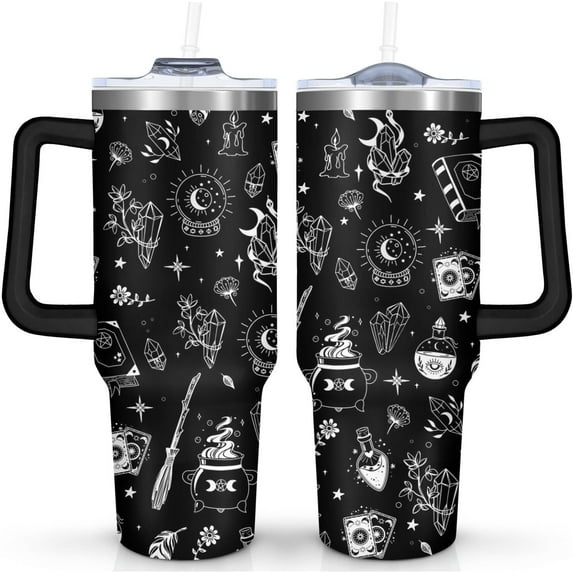 40oz Insulated Tumbler Cup with Handle - Witch Themed Design