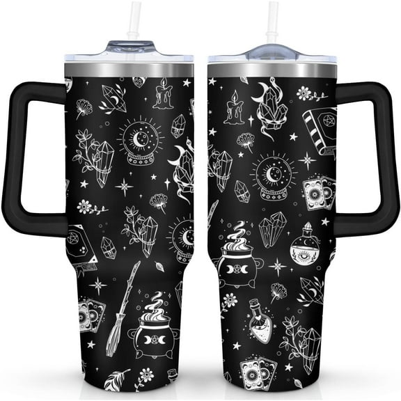 40oz Insulated Tumbler Cup with Handle - Witch Themed Design