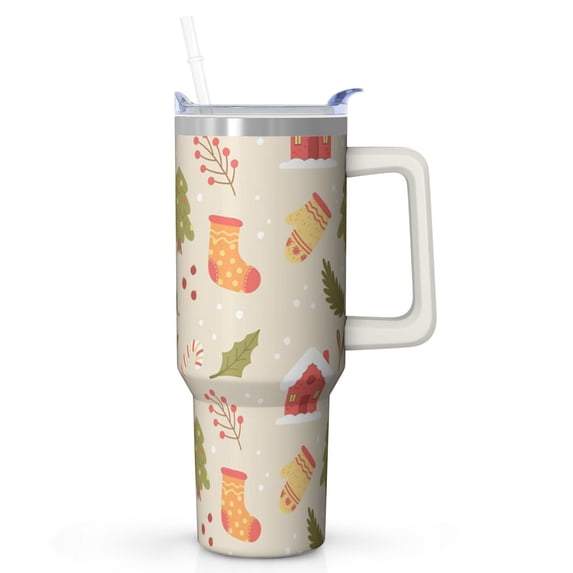 40oz Xmas Tumbler with Lid and Straw, Green Christmas Ornaments Stainless Steel Insulated Cup Holiday Gift