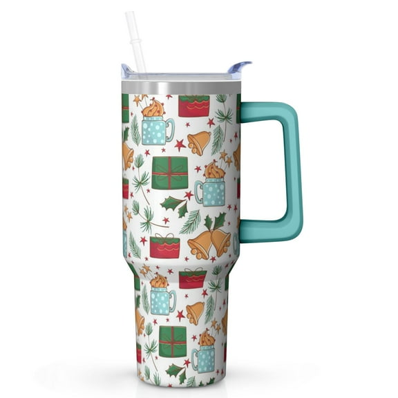40oz Xmas Tumbler with Lid and Straw, Red Reindeer Stainless Steel Insulated Cup Gifts for Home Travel