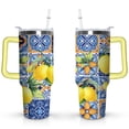 thumbnail image 1 of 40oz Yellow Lemon Pattern Stainless Steel Flip Straw Tumbler Spill Proof Travel Cup Double Wall Vacuum Insulated Coffee Mug with Top Handle, 1 of 6