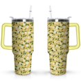 thumbnail image 1 of 40oz Yellow Lemon Pattern Stainless Steel Flip Straw Tumbler Spill Proof Travel Cup Double Wall Vacuum Insulated Coffee Mug with Top Handle, 1 of 6